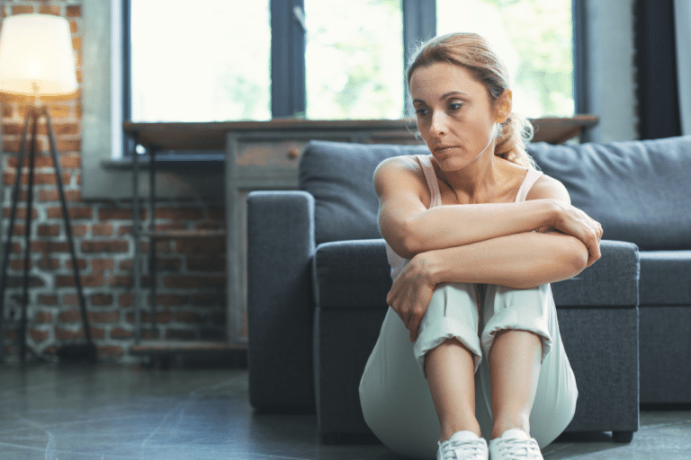 Upset mature woman facing mental health challenges from perimenopause