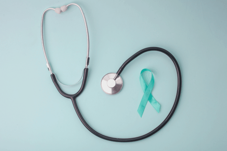 PCOS awareness and support ribbon with a stethoscope