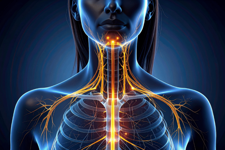 3D illustration of the vagus nerve pathway in a woman's body, highlighting the gut-brain connection and stress response in perimenopause
